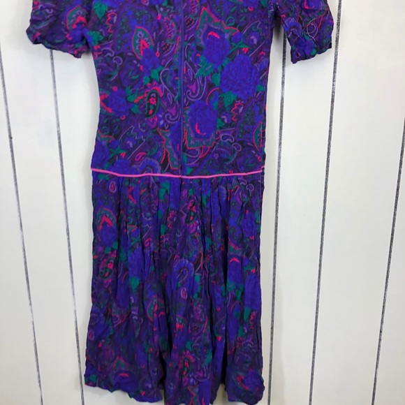 Vintage 1980s Purple Paisley Dress Sz 4 - Picture 14 of 16
